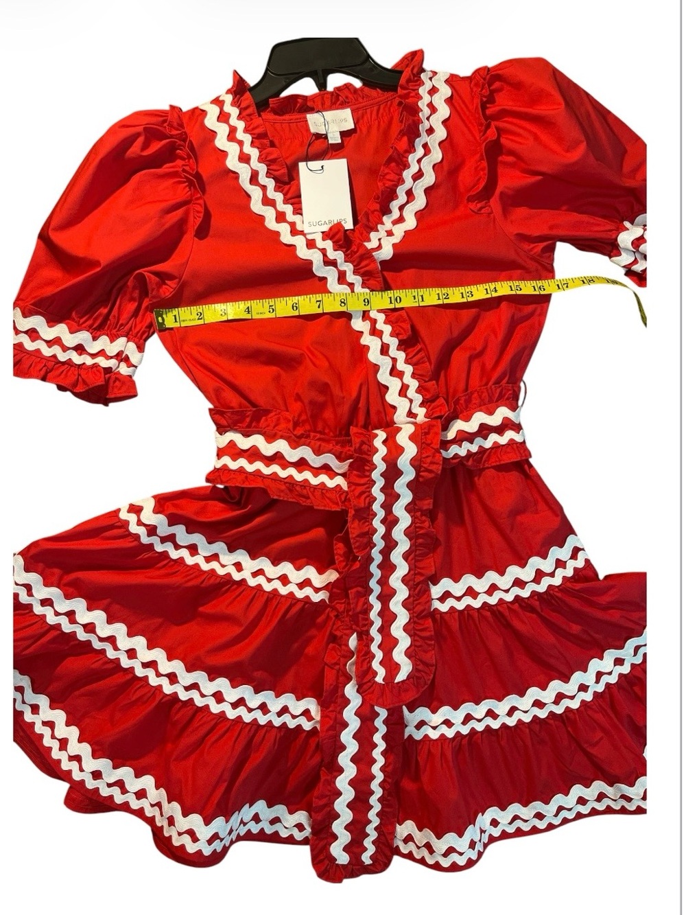 Sugarlips Red Ruffle Ric-Rac Wrap Mini Dress NWT Size S - Picture 5 of 6